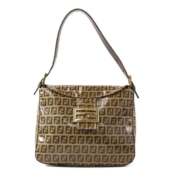 FENDI Zuccino Shoulder Bag Brown PVC/Goldtone - - Picture 1 of 14